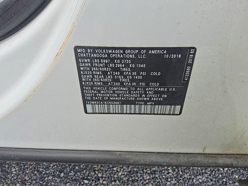 2019 Volkswagen Atlas მანქანა იყიდება აუქციონზე, vin: 1V2MR2CA1KC503897, აუქციონის ნომერი: 65013156