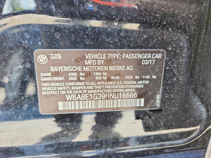 63842736 :رقم المزاد ، WBA8E1G39HNU16666 vin ، 2017 Bmw 320 مزاد بيع