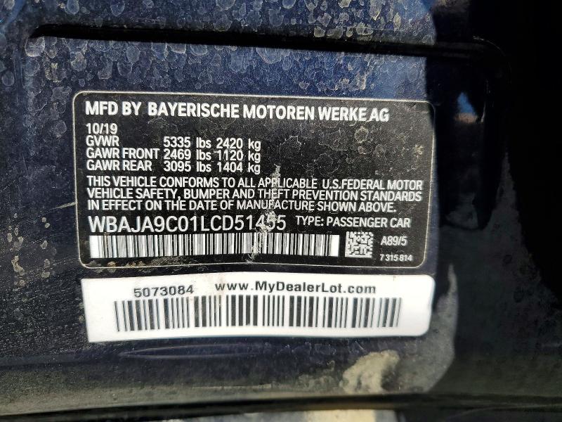 64152766 :رقم المزاد ، WBAJA9C01LCD51455 vin ، 2020 Bmw 530e مزاد بيع