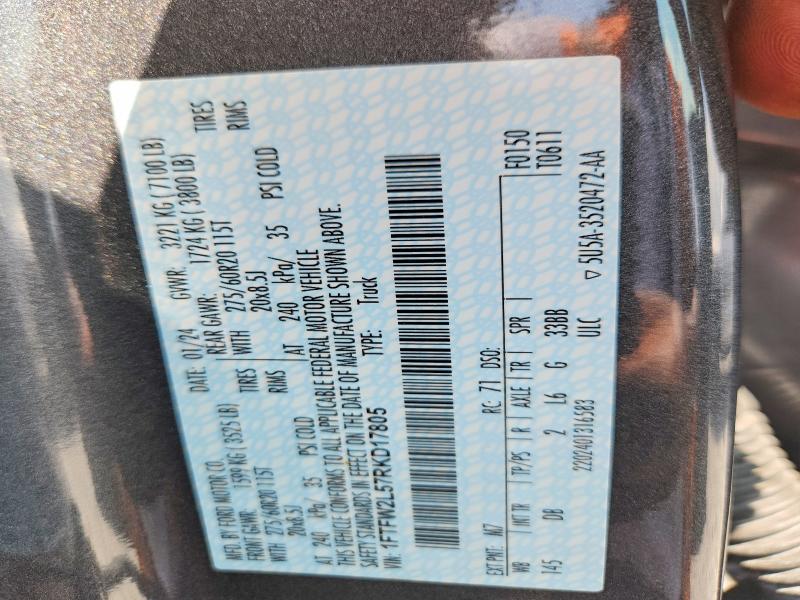 Продаж на аукціоні авто 2024 Ford F150, vin: 1FTFW2L57RKD17805, номер лоту: 64951576