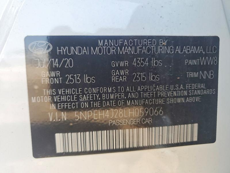2020 Hyundai Sonata მანქანა იყიდება აუქციონზე, vin: 5NPEH4J28LH059066, აუქციონის ნომერი: 61454966