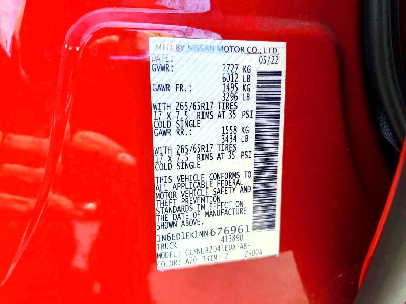 Продажа на аукционе авто 2022 Nissan Frontier, vin: 1N6ED1EK1NN676961, номер лота: 64798286