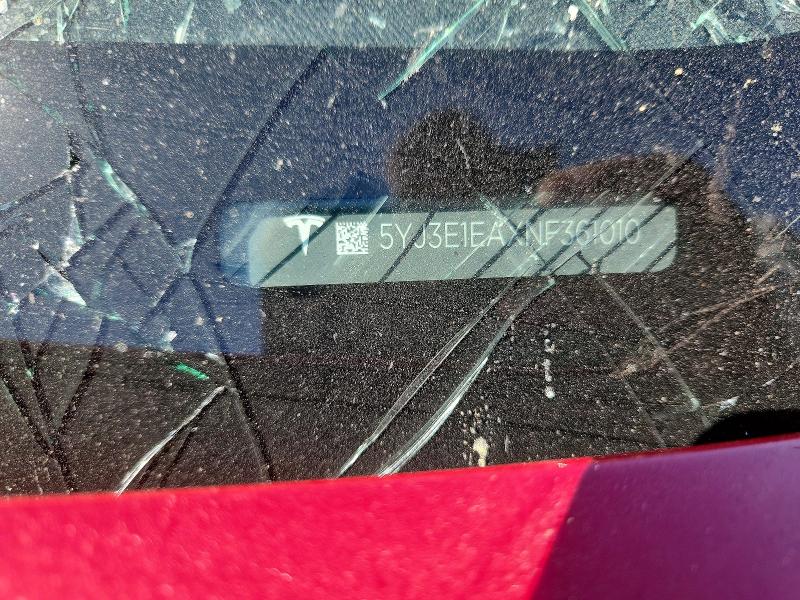 65940356 :رقم المزاد ، 5YJ3E1EAXNF361010 vin ، 2022 Tesla Model 3 مزاد بيع