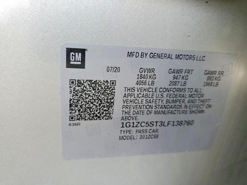 64565836 :رقم المزاد ، 1G1ZC5ST3LF138760 vin ، 2020 Chevrolet Malibu مزاد بيع