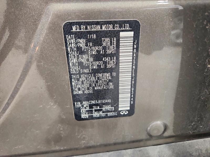 66930976 :رقم المزاد ، JN8AZ2NE5J9193449 vin ، 2018 Infiniti Qx80 مزاد بيع