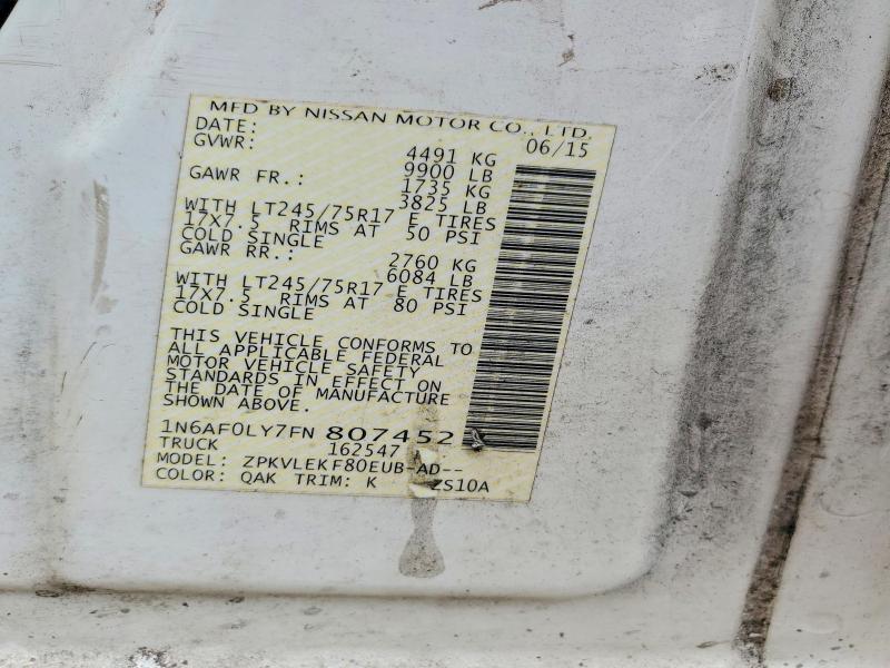 63704176 :رقم المزاد ، 1N6AF0LY7FN807452 vin ، 2015 Nissan Nv مزاد بيع