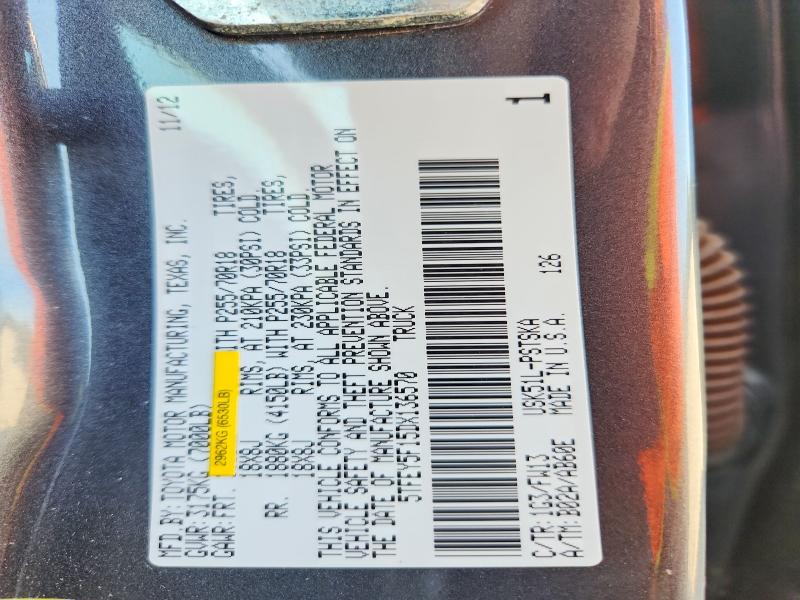 2013 Toyota Tundra მანქანა იყიდება აუქციონზე, vin: 5TFEY5F15DX136570, აუქციონის ნომერი: 63492386