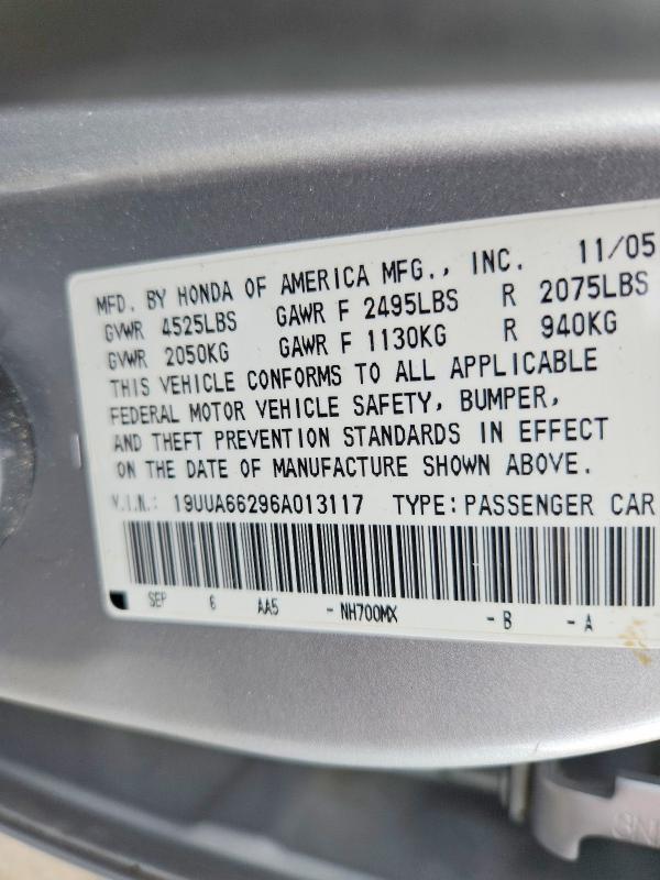 66360986 :رقم المزاد ، 19UUA66296A013117 vin ، 2006 Acura 3.2tl مزاد بيع