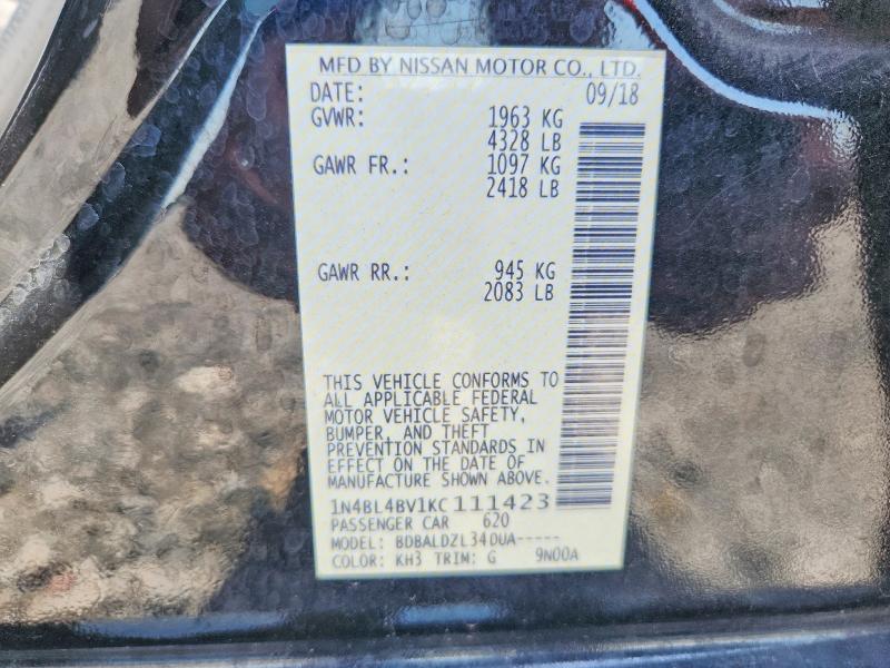 2019 Nissan Altima მანქანა იყიდება აუქციონზე, vin: 1N4BL4BV1KC111423, აუქციონის ნომერი: 66111546