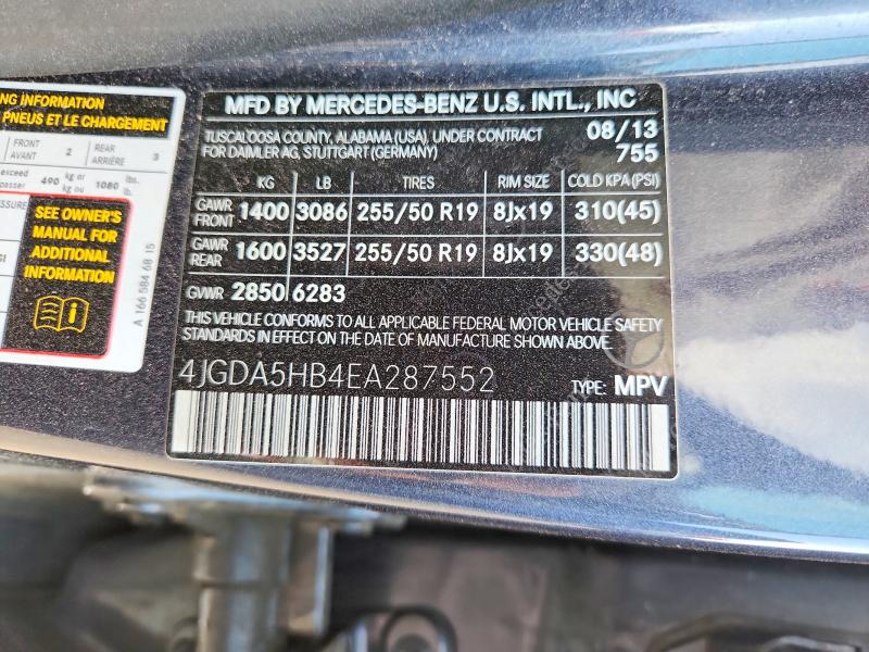 Продажа на аукционе авто 2014 Mercedes-benz Ml, vin: 4JGDA5HB4EA287552, номер лота: 66627536