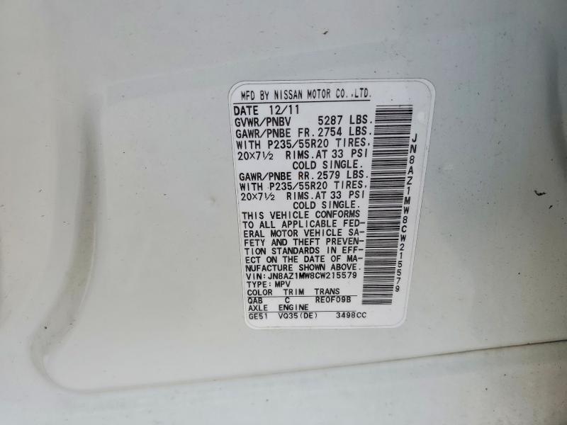 64563856 :رقم المزاد ، JN8AZ1MW8CW215579 vin ، 2012 Nissan Murano مزاد بيع