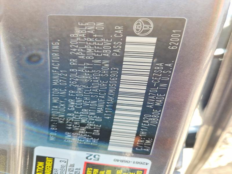 Aukcja sprzedaży 2021 Toyota Camry, vin: 4T1T11AKXMU606903, numer aukcji: 66258216