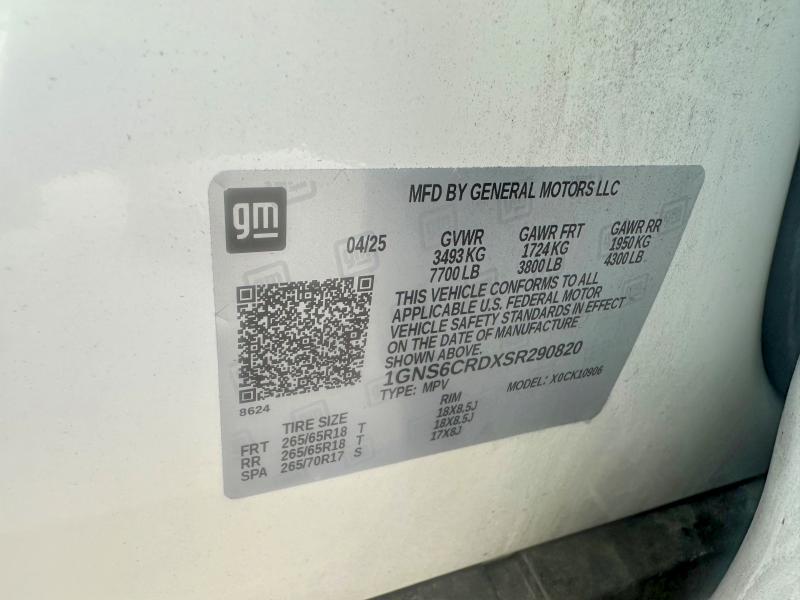 2025 Chevrolet Suburban მანქანა იყიდება აუქციონზე, vin: 1GNS6CRDXSR290820, აუქციონის ნომერი: 65261276