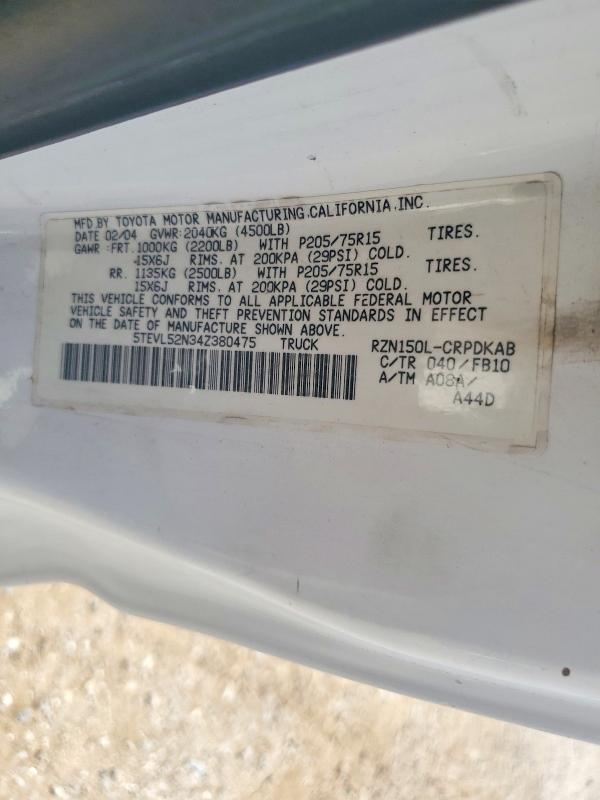 64639636 :رقم المزاد ، 5TEVL52N34Z380475 vin ، 2004 Toyota Tacoma مزاد بيع