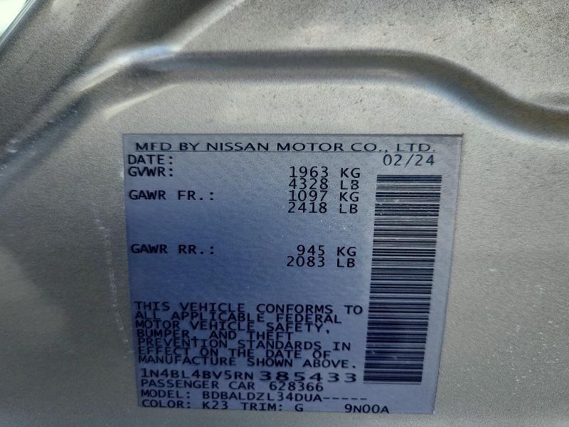 Продажа на аукционе авто 2024 Nissan Altima, vin: 1N4BL4BV5RN385433, номер лота: 64836186