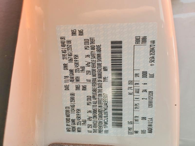 64605306 :رقم المزاد ، 1FMCU9J97KUA55507 vin ، 2019 Ford Escape مزاد بيع