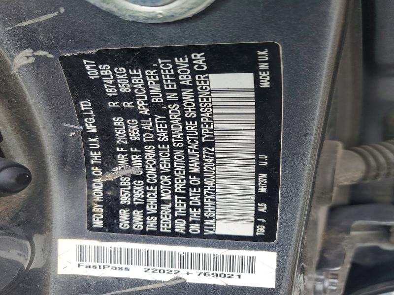 65435486 :رقم المزاد ، SHHFK7H40JU204772 vin ، 2018 Honda Civic مزاد بيع