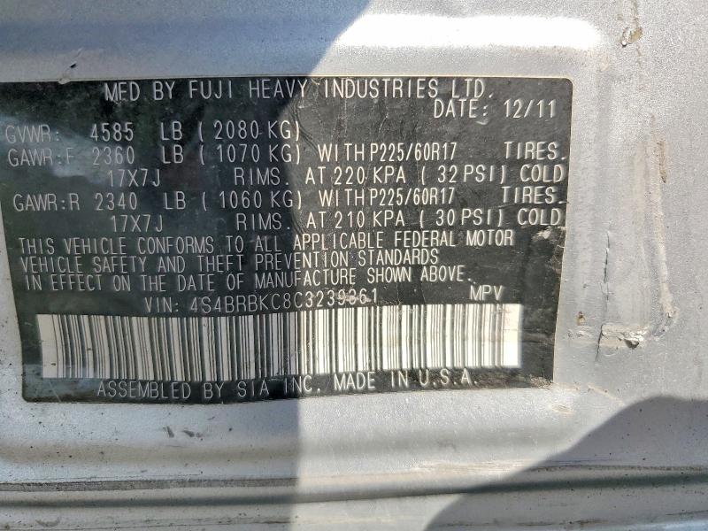 Продажа на аукционе авто 2012 Subaru Outback, vin: 4S4BRBKC8C3239361, номер лота: 65353716