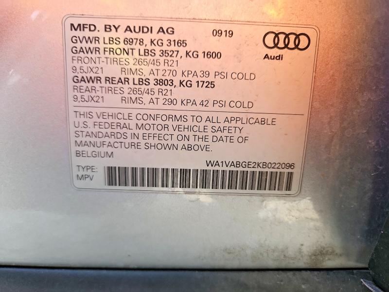 Aukcja sprzedaży 2019 Audi E-tron, vin: WA1VABGE2KB022096, numer aukcji: 63567136