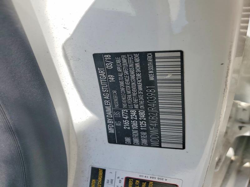 64943716 :رقم المزاد ، WDDWF4KB2JR403981 vin ، 2018 Mercedes-benz C مزاد بيع