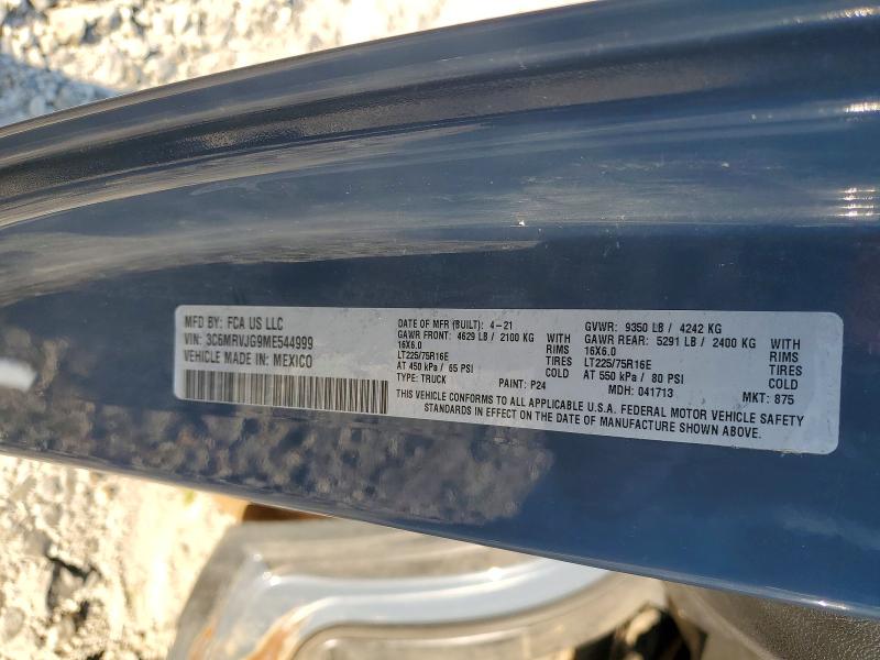 2021 Ram Promaster 3500 მანქანა იყიდება აუქციონზე, vin: 3C6MRVJG9ME544999, აუქციონის ნომერი: 64186706