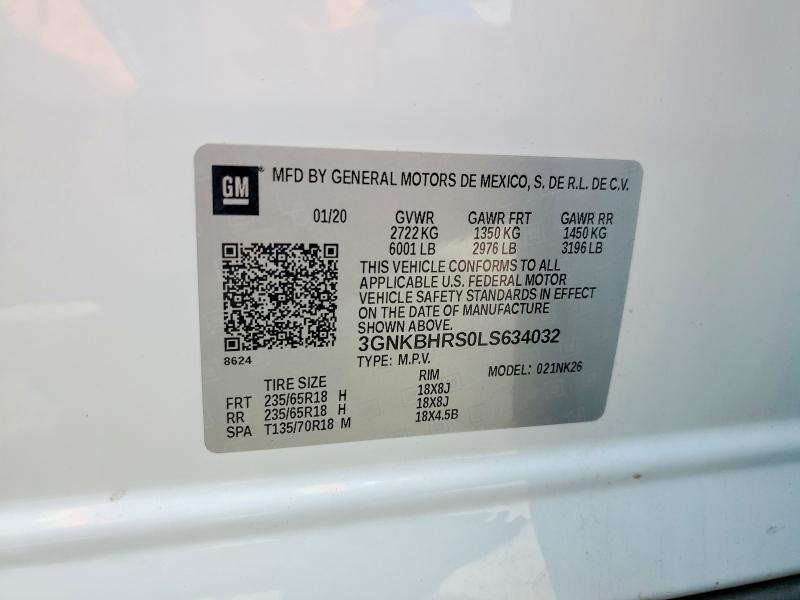 63499856 :رقم المزاد ، 3GNKBHRS0LS634032 vin ، 2020 Chevrolet Blazer مزاد بيع