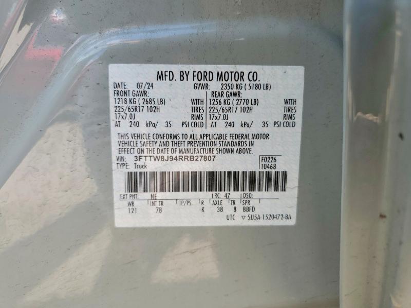 Продаж на аукціоні авто 2024 Ford Maverick, vin: 3FTTW8J94RRB27807, номер лоту: 65897936