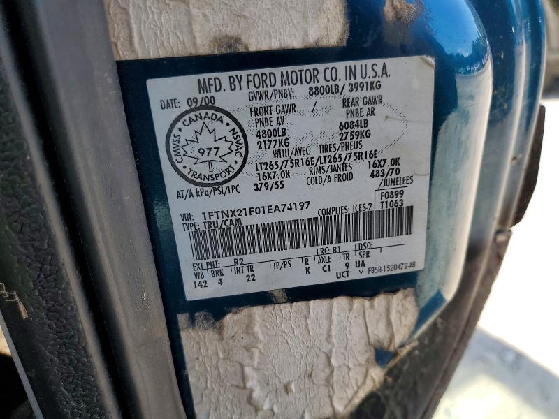 2001 Ford F250 მანქანა იყიდება აუქციონზე, vin: 1FTNX21F01EA74197, აუქციონის ნომერი: 65845516