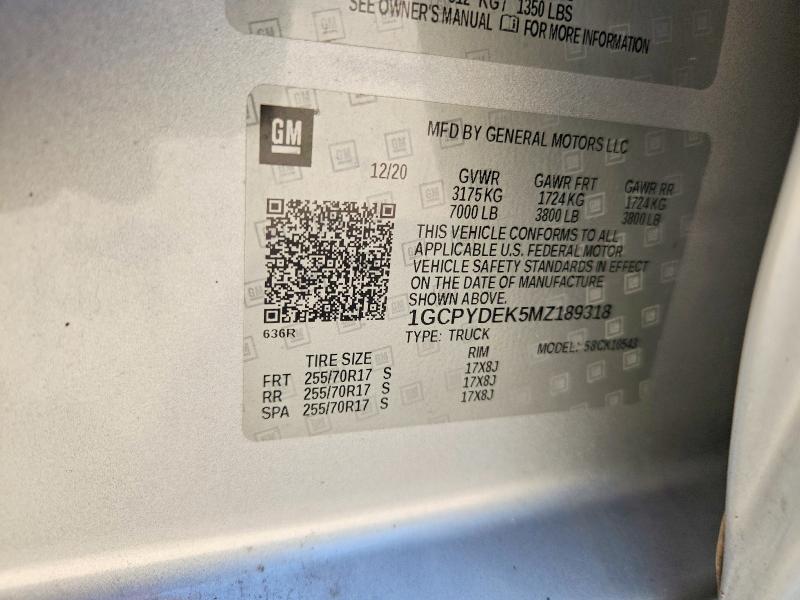 Продажа на аукционе авто 2021 Chevrolet Silverado, vin: 1GCPYDEK5MZ189318, номер лота: 63996686