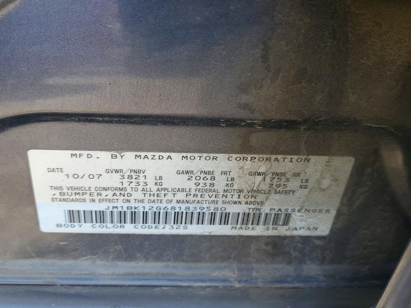 65308596 :رقم المزاد ، JM1BK12G681839580 vin ، 2008 Mazda 3 مزاد بيع