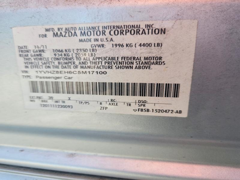 2012 Mazda 6 მანქანა იყიდება აუქციონზე, vin: 1YVHZ8EH6C5M17100, აუქციონის ნომერი: 66510966