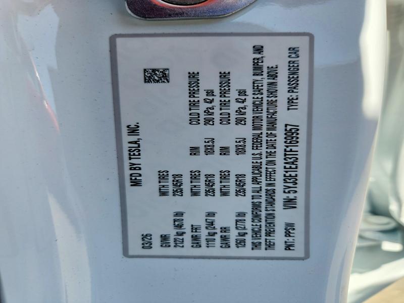 Aukcja sprzedaży 2026 Tesla Model 3, vin: 5YJ3E1EA3TF169957, numer aukcji: 65086396