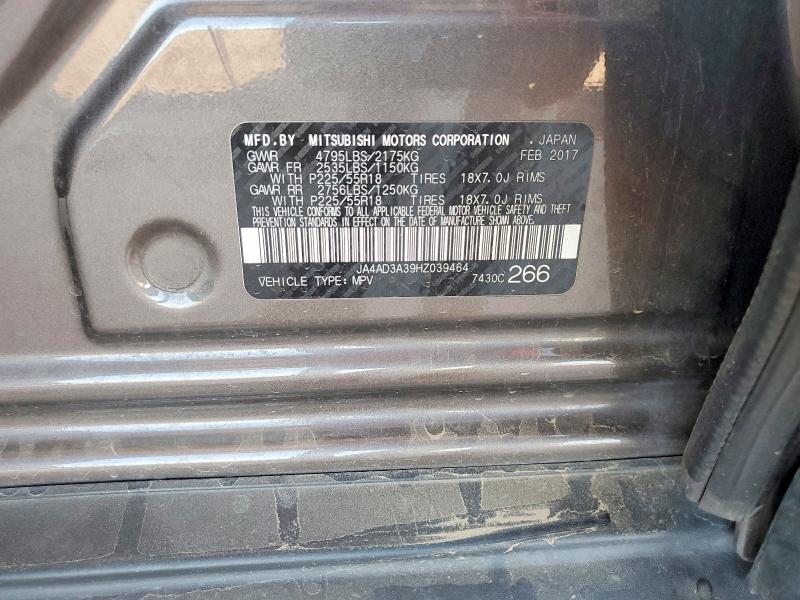 2017 Mitsubishi Outlander მანქანა იყიდება აუქციონზე, vin: JA4AD3A39HZ039464, აუქციონის ნომერი: 64481326