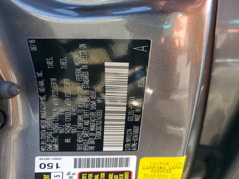 64212786 :رقم المزاد ، 5TDDK3DC7GS142693 vin ، 2016 Toyota Sienna مزاد بيع
