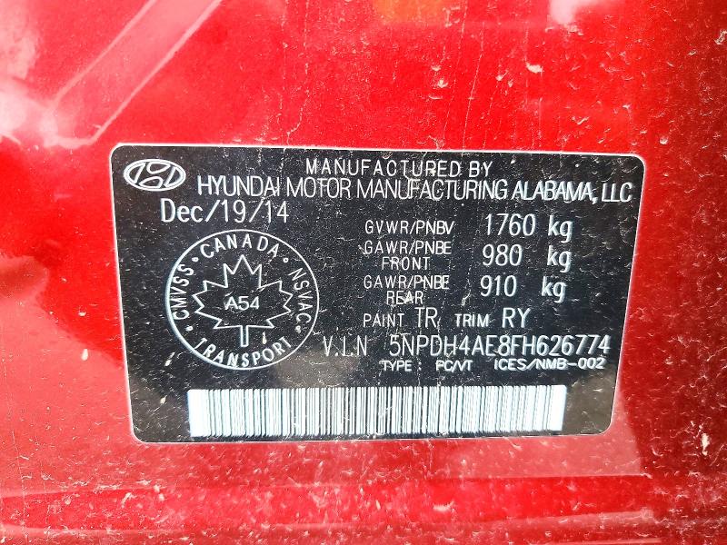 64245956 :رقم المزاد ، 5NPDH4AE8FH626774 vin ، 2015 Hyundai Elantra مزاد بيع