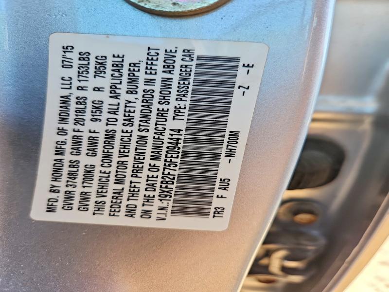 65936366 :رقم المزاد ، 19XFB2F75FE094414 vin ، 2015 Honda Civic مزاد بيع