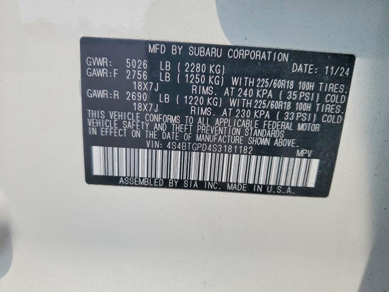 Aukcja sprzedaży 2025 Subaru Outback, vin: 4S4BTGPD4S3181182, numer aukcji: 64322326