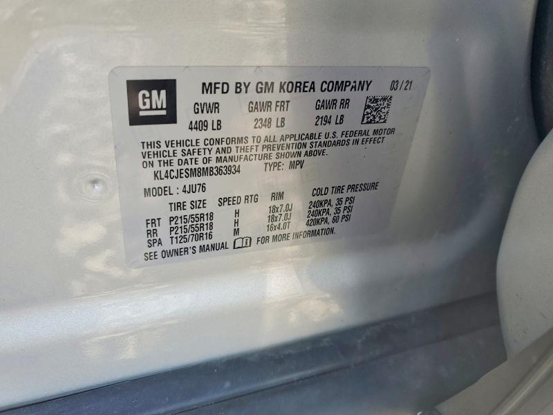 2021 Buick Encore მანქანა იყიდება აუქციონზე, vin: KL4CJESM8MB363934, აუქციონის ნომერი: 63776816