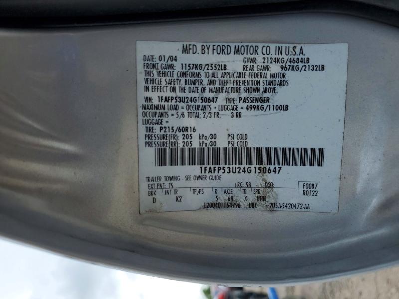Продажа на аукционе авто 2004 Ford Taurus, vin: 1FAFP53U24G150647, номер лота: 64202346