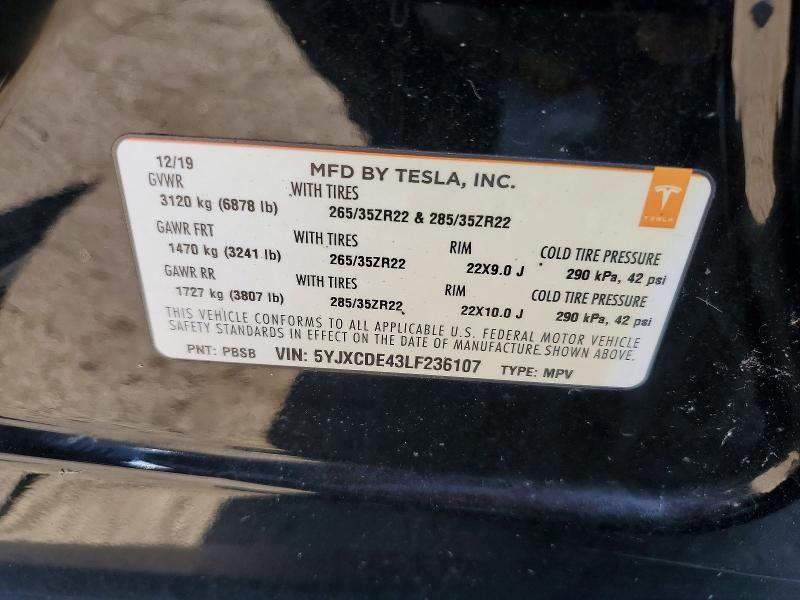 Aukcja sprzedaży 2020 Tesla Model X, vin: 5YJXCDE43LF236107, numer aukcji: 65041166