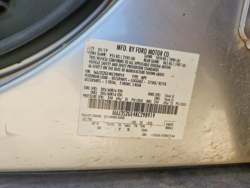 2019 Ford Ecosport მანქანა იყიდება აუქციონზე, vin: MAJ3S2GE4KC298919, აუქციონის ნომერი: 64919896