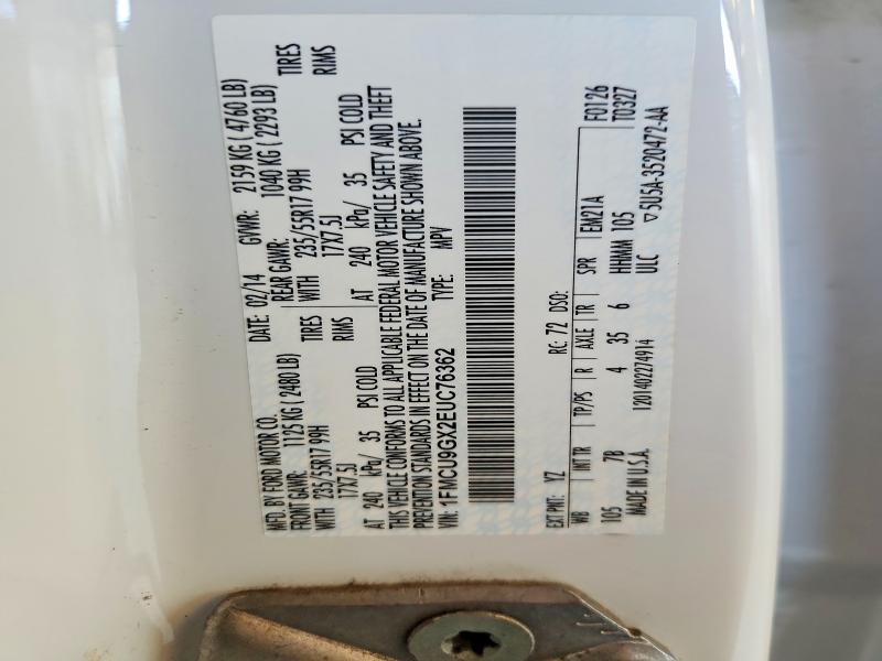 2014 Ford Escape მანქანა იყიდება აუქციონზე, vin: 1FMCU9GX2EUC76362, აუქციონის ნომერი: 64420076