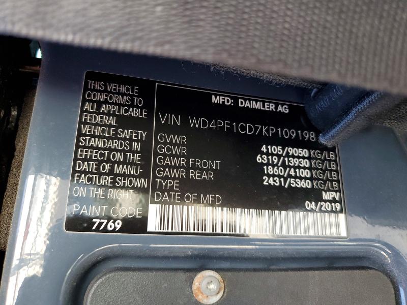 2019 Mercedes-benz Sprinter მანქანა იყიდება აუქციონზე, vin: WD4PF1CD7KP109198, აუქციონის ნომერი: 66765826
