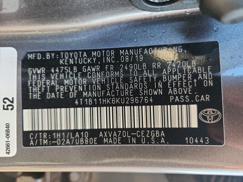 Продажа на аукционе авто 2019 Toyota Camry, vin: 4T1B11HK6KU296764, номер лота: 66168146
