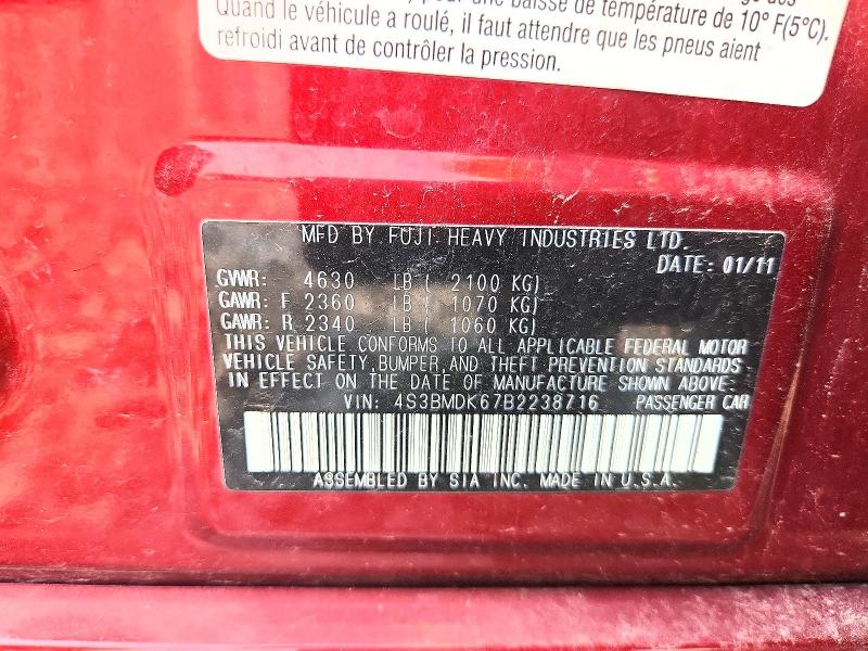 64419296 :رقم المزاد ، 4S3BMDK67B2238716 vin ، 2011 Subaru Legacy مزاد بيع