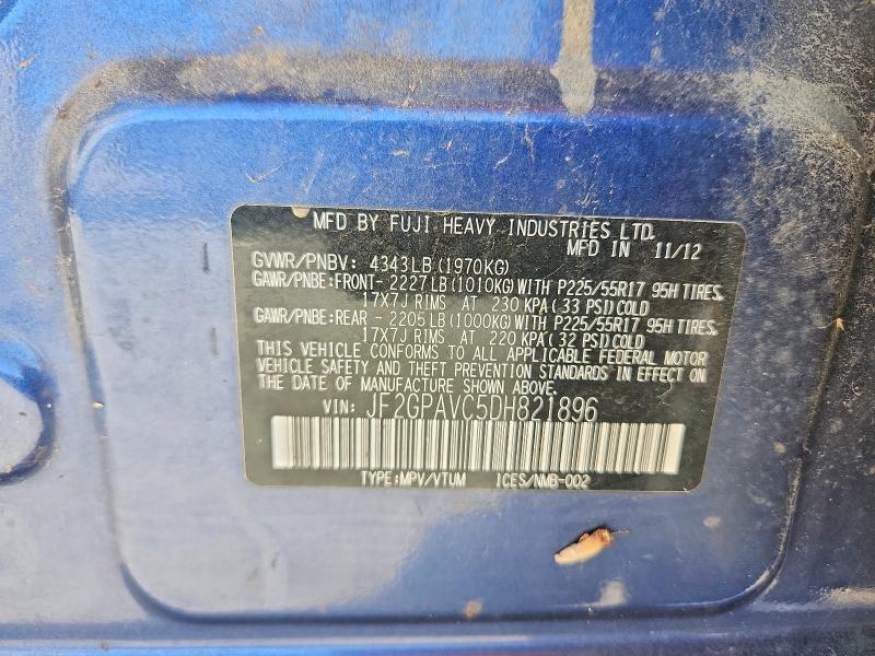 2013 Subaru Xv Crosstrek მანქანა იყიდება აუქციონზე, vin: JF2GPAVC5DH821896, აუქციონის ნომერი: 64849656