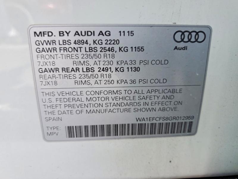 Aukcja sprzedaży 2016 Audi Q3, vin: WA1EFCFS8GR012959, numer aukcji: 65577866