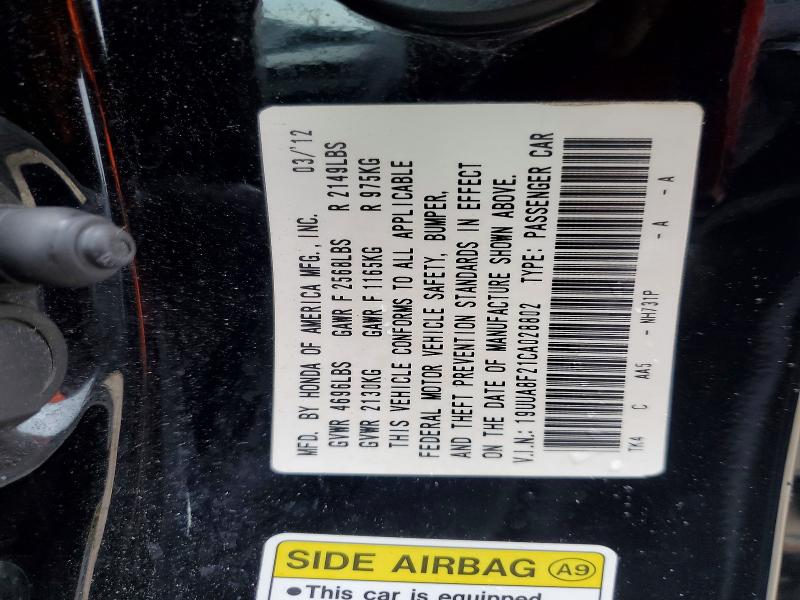 Aukcja sprzedaży 2012 Acura Tl, vin: 19UUA8F21CA028802, numer aukcji: 64624166