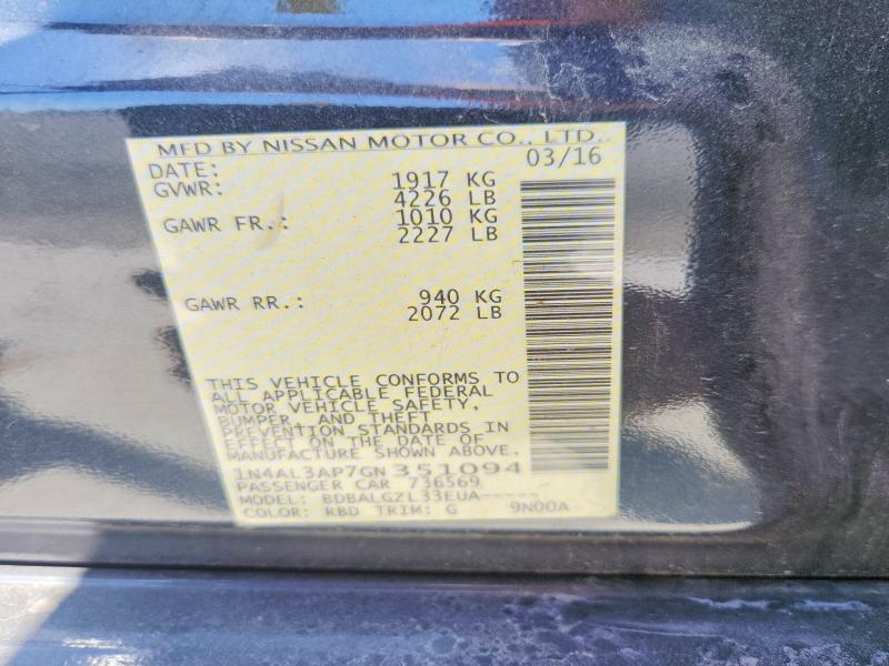 Aukcja sprzedaży 2016 Nissan Altima, vin: 1N4AL3AP7GN351094, numer aukcji: 66296206