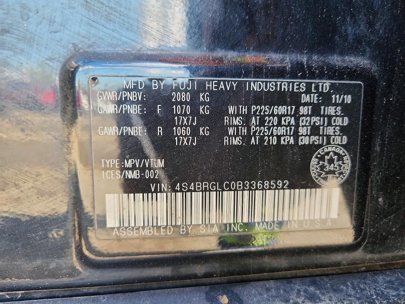 Auction sale of the 2011 Subaru Outback, vin: 4S4BRGLC0B3368592, lot number: 66519436